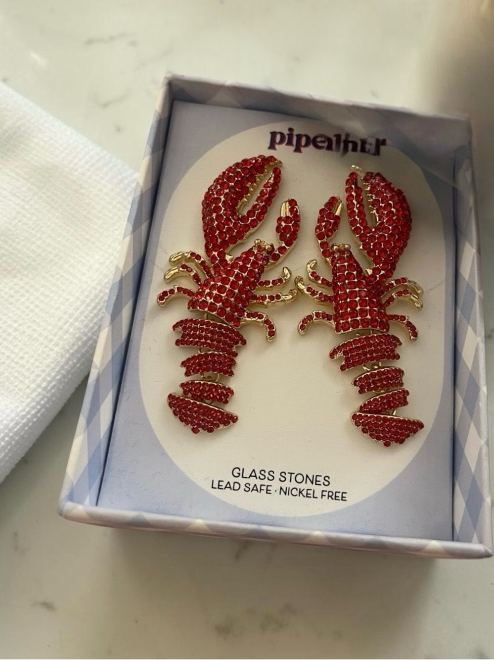 Piper-K Red Rhinestone Lobster earrings